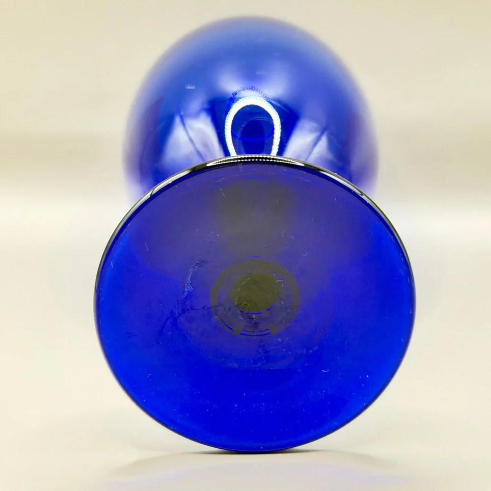 VTG Pier 1 P1C13 Cobalt Blue Iced‎ Tea Goblets 7” Hand Blown Set Of 3